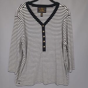 Ralph Lauren TRADE MARK 1967 Top 2X Vintage Rib Knit Black White Striped Cotton